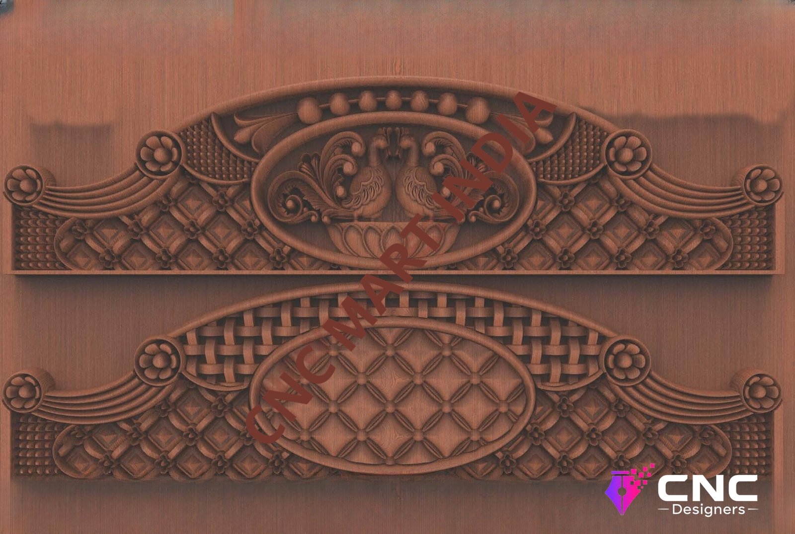 Beds & Sofa - BS-102 Peacock Motif Traditional Headboard Relief Carving